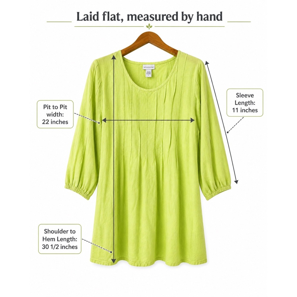 Soft Surroundings Tunic Women XL Lime Green Excellent Pintuck Cotton 24014 - Picture 5 of 13